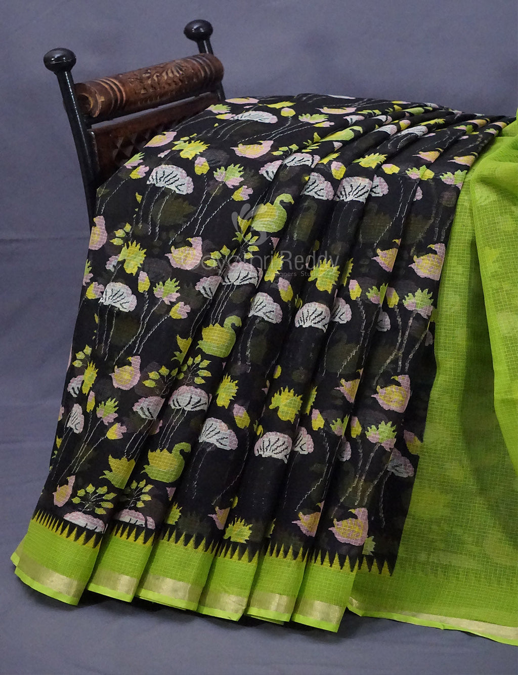 Black and Parrot Green Pichwau Design Pure Kota Cotton Saree By Gayathri Reddy Designer Studio