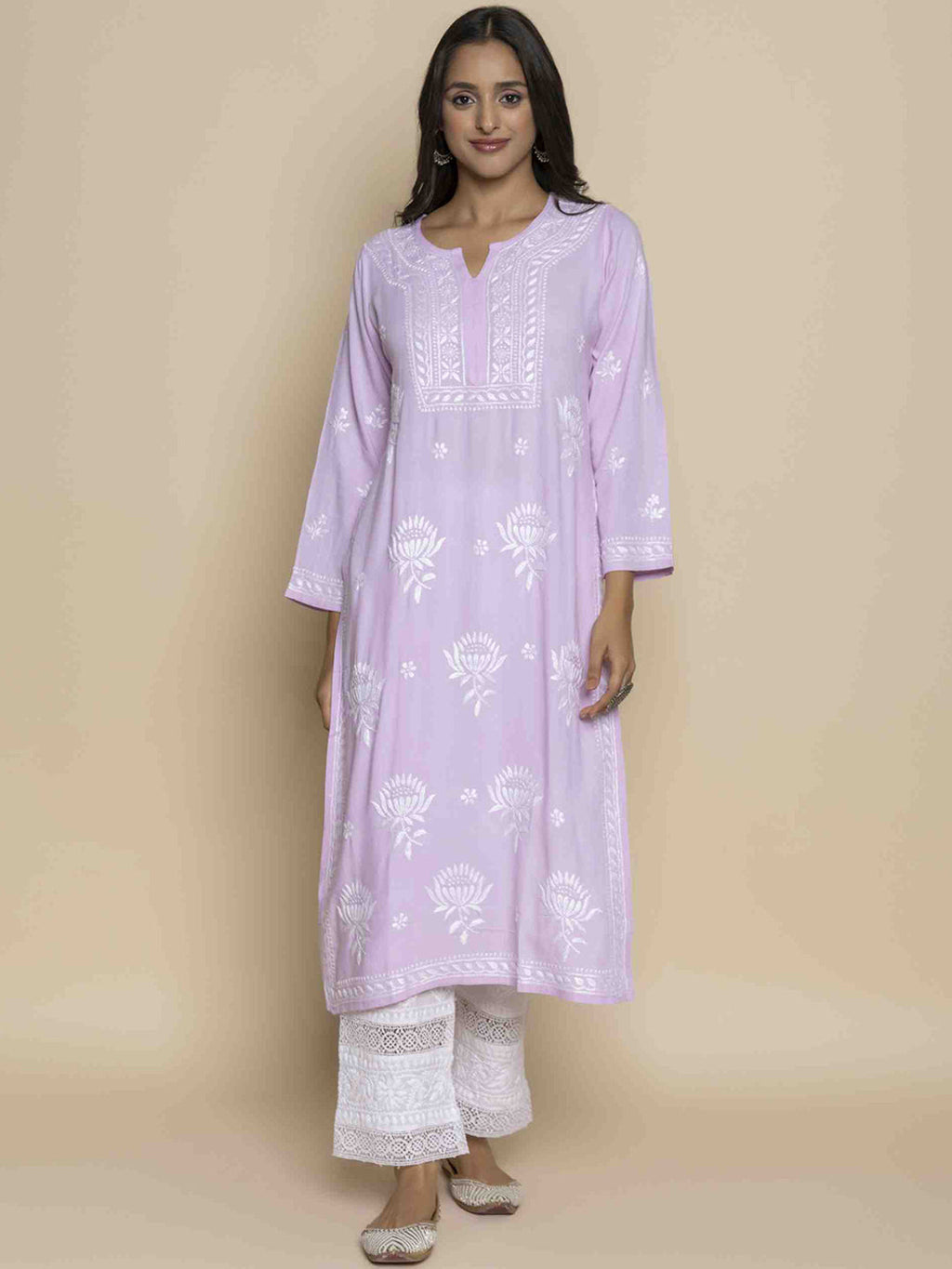 HOUSE OF KARI Floral Embroidered Chikankari Straight Kurta