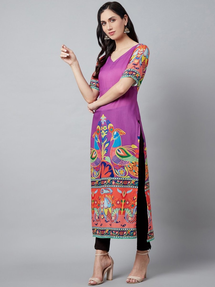 Aks Ethnic Motifs Printed V-Neck Kurta