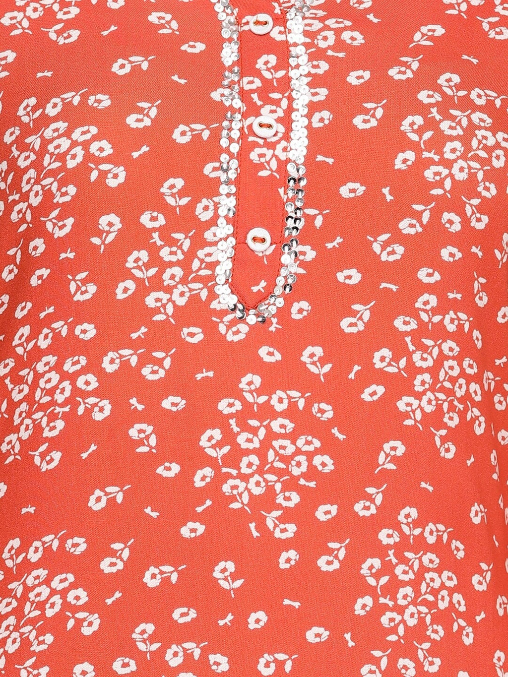 HERE&NOW Rust Orange & White Floral Printed Straight Kurta