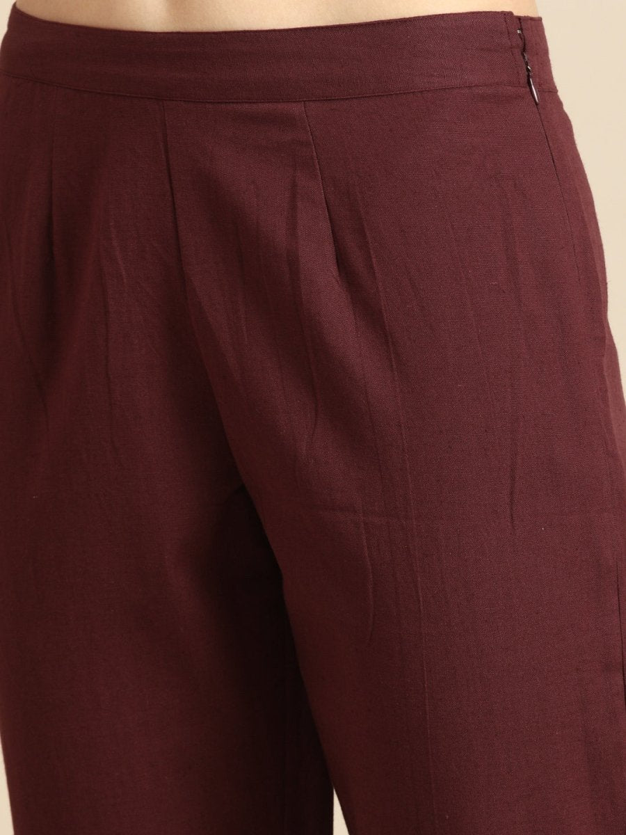 All About You Women Orange Printed Kurta with Maroon Solid Trousers