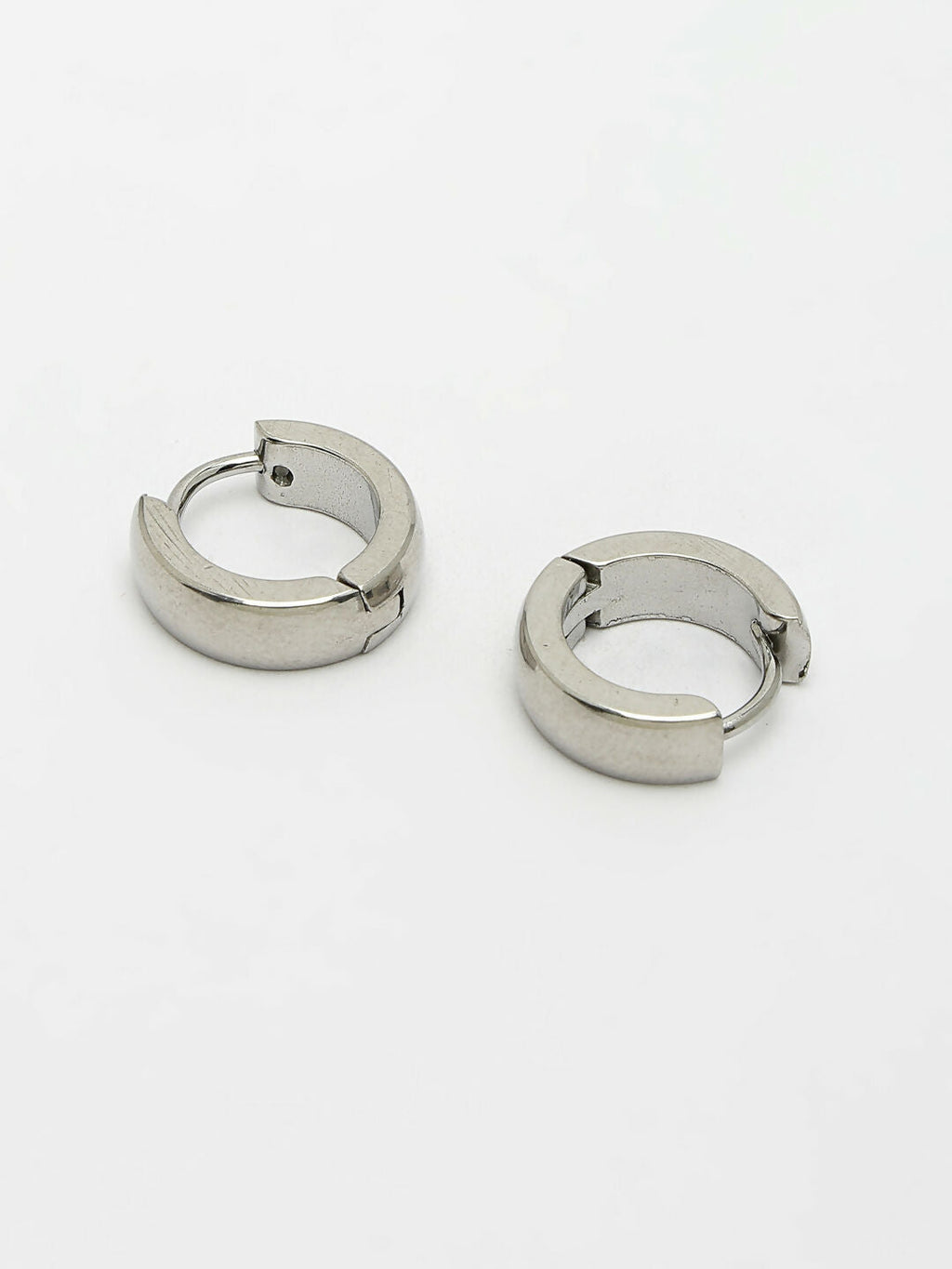 NVR Men's Silver-Plated Stainless Steel Hoop Earrings