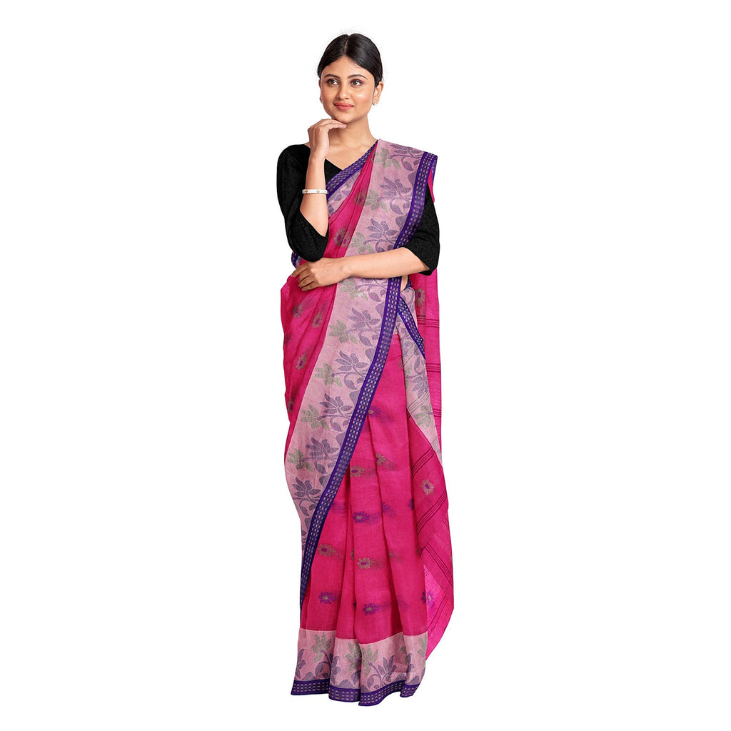 Exclusive Collection 100% Pure Cotton Pink Tant Saree With Hand Weaving Work
