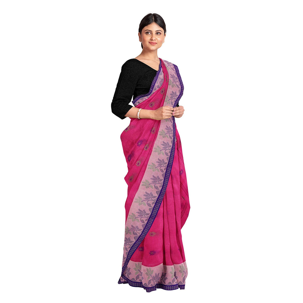 Exclusive Collection 100% Pure Cotton Pink Tant Saree With Hand Weaving Work