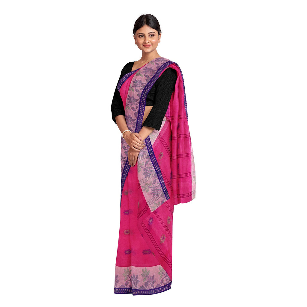 Exclusive Collection 100% Pure Cotton Pink Tant Saree With Hand Weaving Work