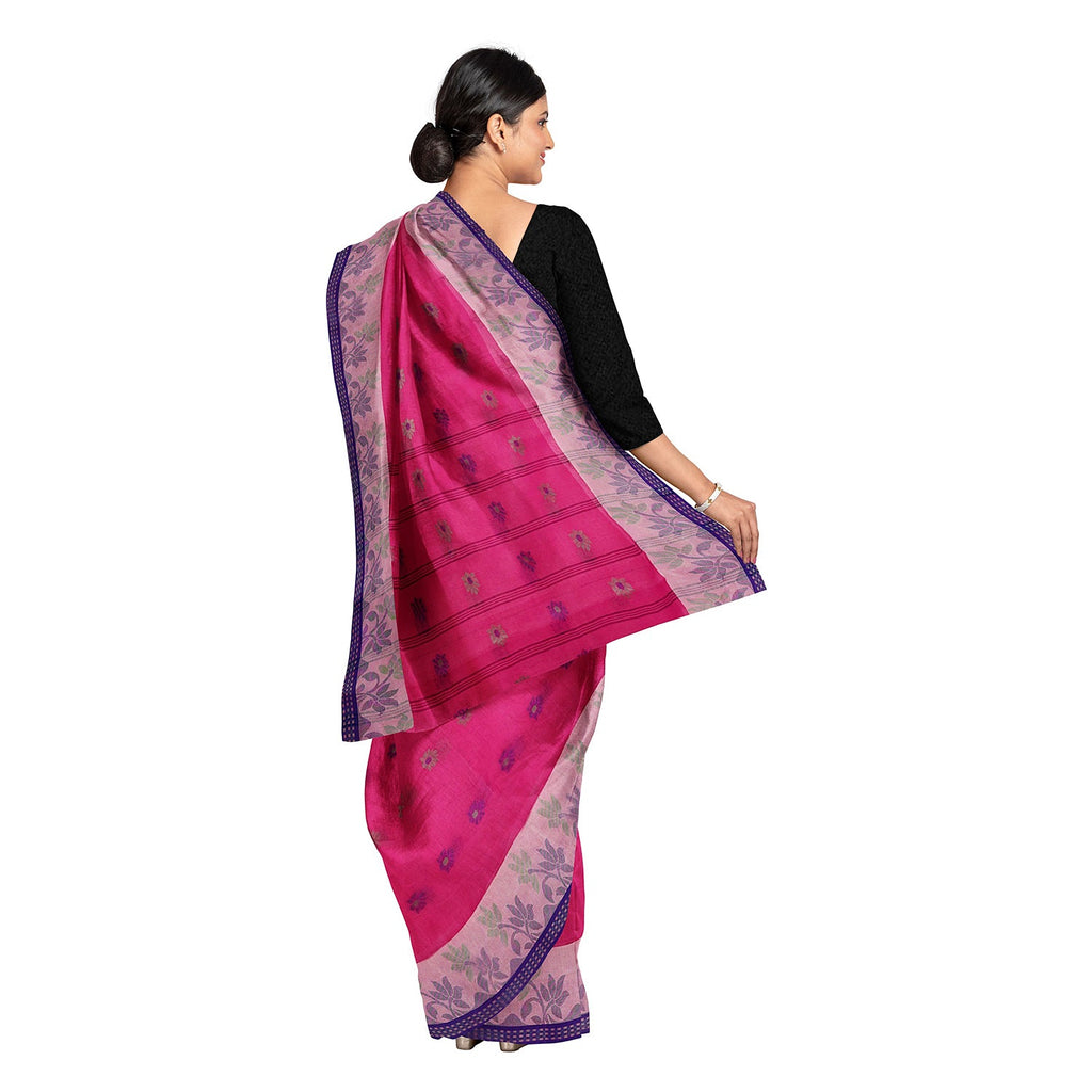 Exclusive Collection 100% Pure Cotton Pink Tant Saree With Hand Weaving Work