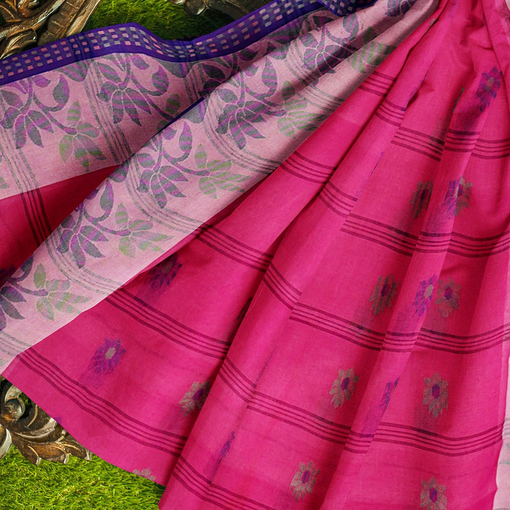 Exclusive Collection 100% Pure Cotton Pink Tant Saree With Hand Weaving Work