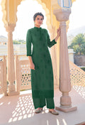 Monjolika Fashion Dark Green Embroidered Muslin Pant Style Suit