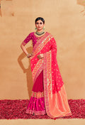 Monjolika Fashion Pink Color Heavy Silk Embroidered Half Nd Half Saree