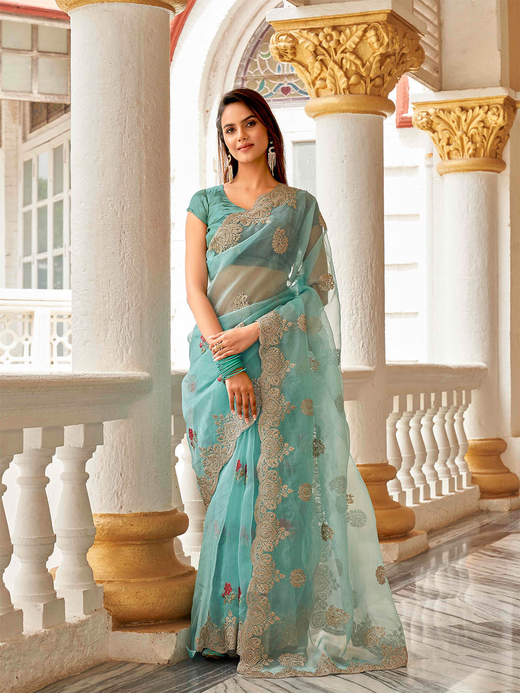 Tikhi Imli Ethnic Motifs Embroidery Organza Heavy Work Saree