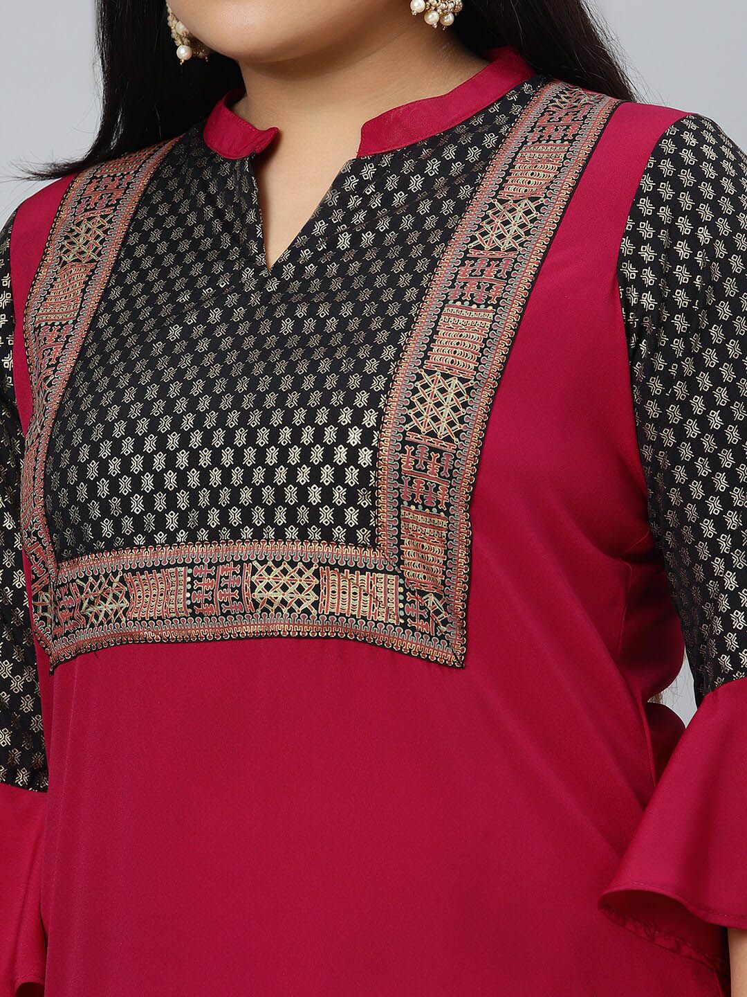 Sztori Plus Size Abstract Printed Straight Kurta with Trousers