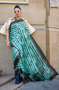 Monjolika Fashion Satin Turquoise Printed Trendy Saree