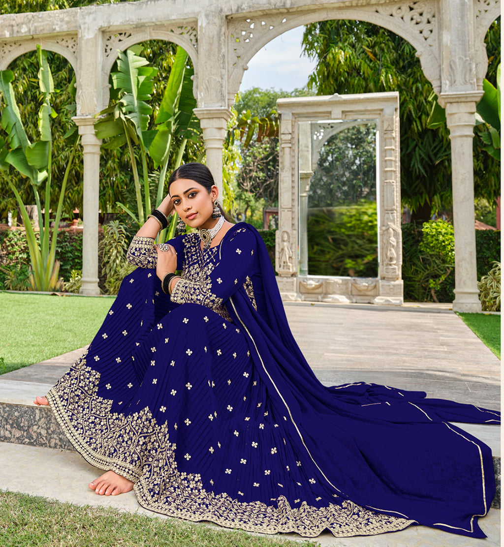 Monjolika Fashion Navy Blue Color Georgette Sequins Work Palazzo Salwar Suit