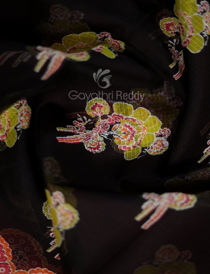 Shades of Black With Block Design Pure Kota Cotton Saree By Gayathri Reddy Designer Studio