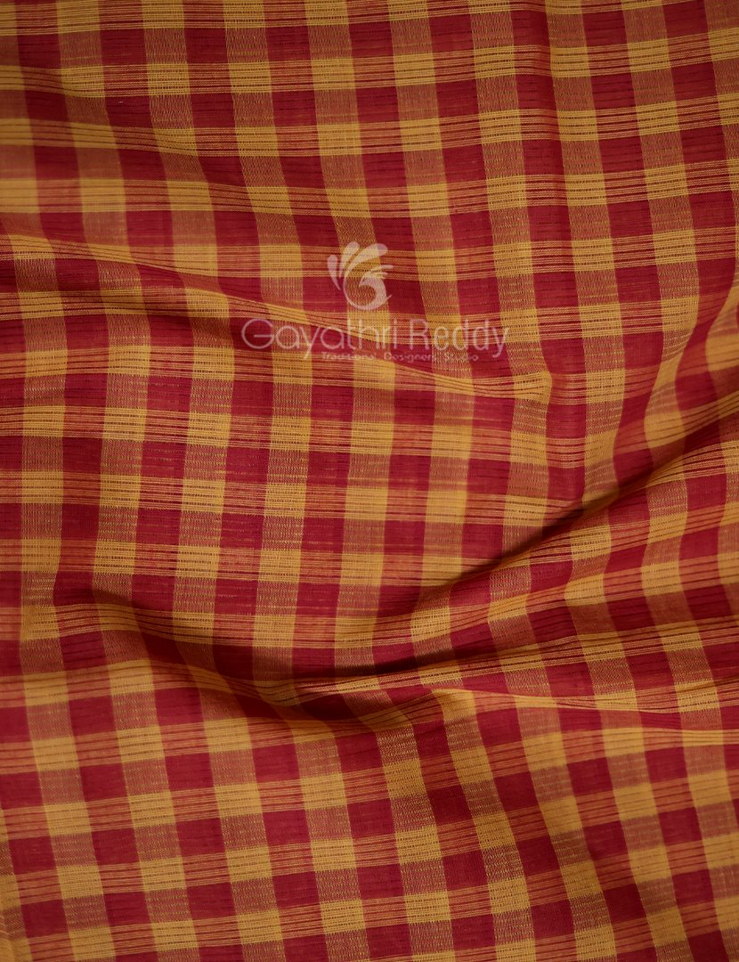 Mustard And Maroon Combo With Checks Pure Mangalgiri Cotton Saree By Gayathri Reddy Designer Studio