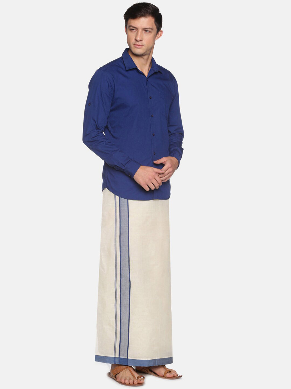 Sethukrishna Men Off White Traditional Kerala Double Mundu