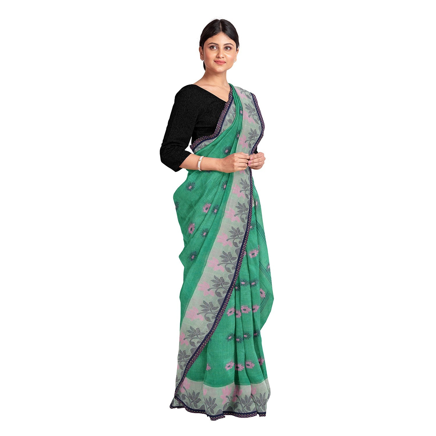 Exclusive Collection 100% Pure Cotton Green Tant Saree With Hand Weaving Work