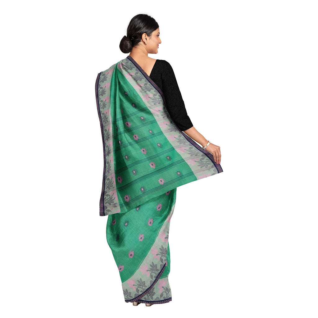 Exclusive Collection 100% Pure Cotton Green Tant Saree With Hand Weaving Work