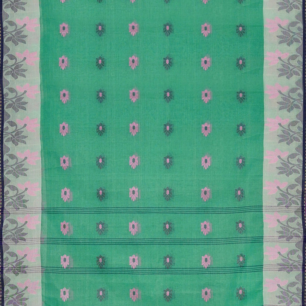 Exclusive Collection 100% Pure Cotton Green Tant Saree With Hand Weaving Work