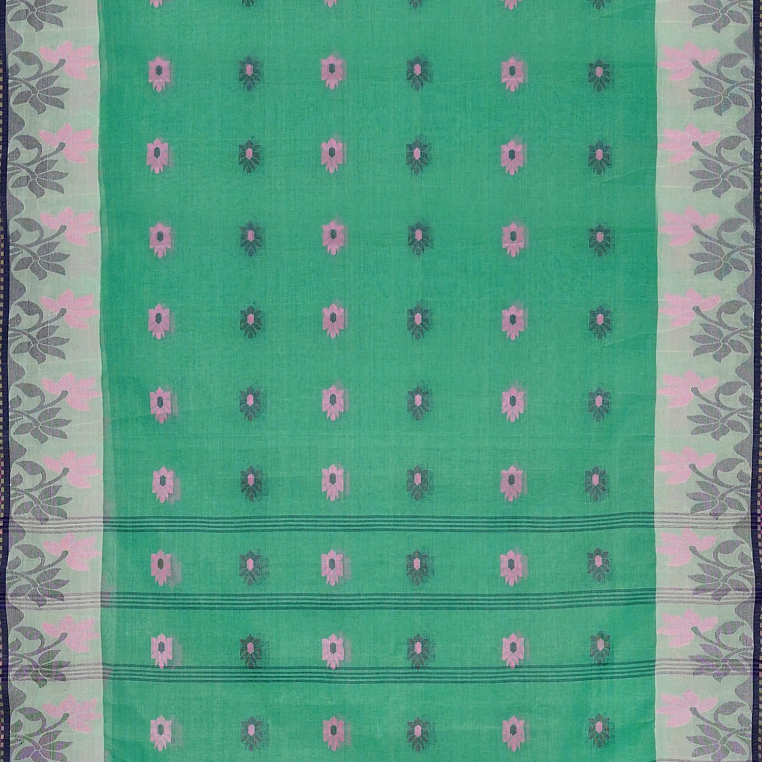 Exclusive Collection 100% Pure Cotton Green Tant Saree With Hand Weaving Work