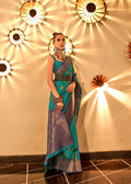Monjolika Fashion Turquoise Color Handloom Silk Classic Saree With Blouse