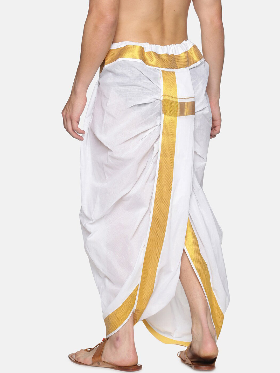 Sethukrishna Men White & Gold-Coloured Solid Readymade Dhoti Pant