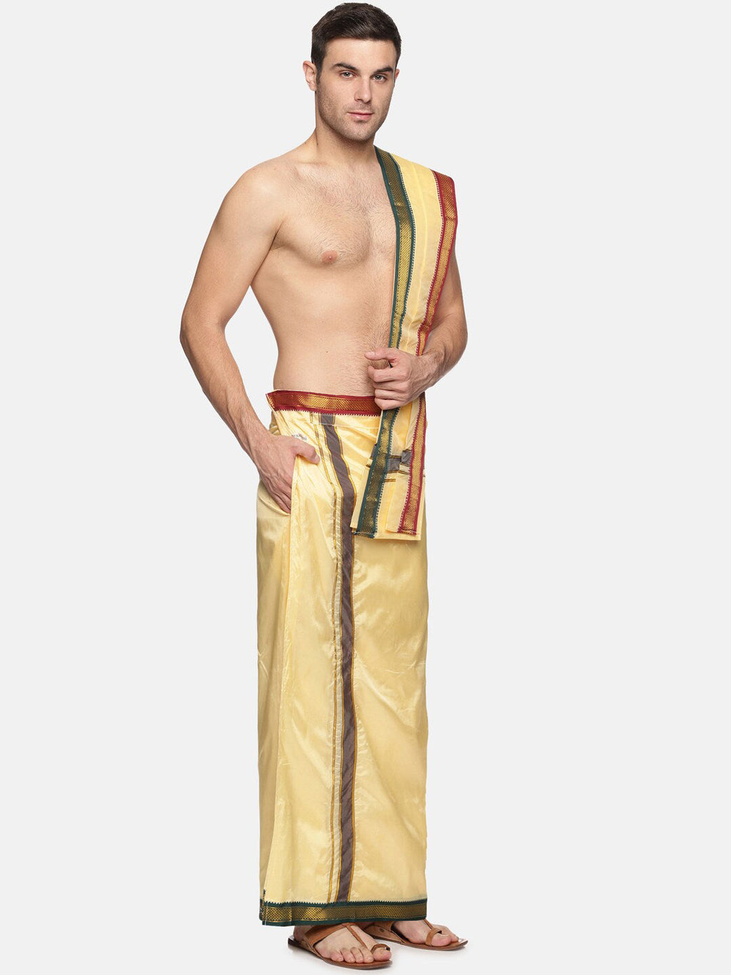 Sethukrishna Men Beige Solid Dhotis