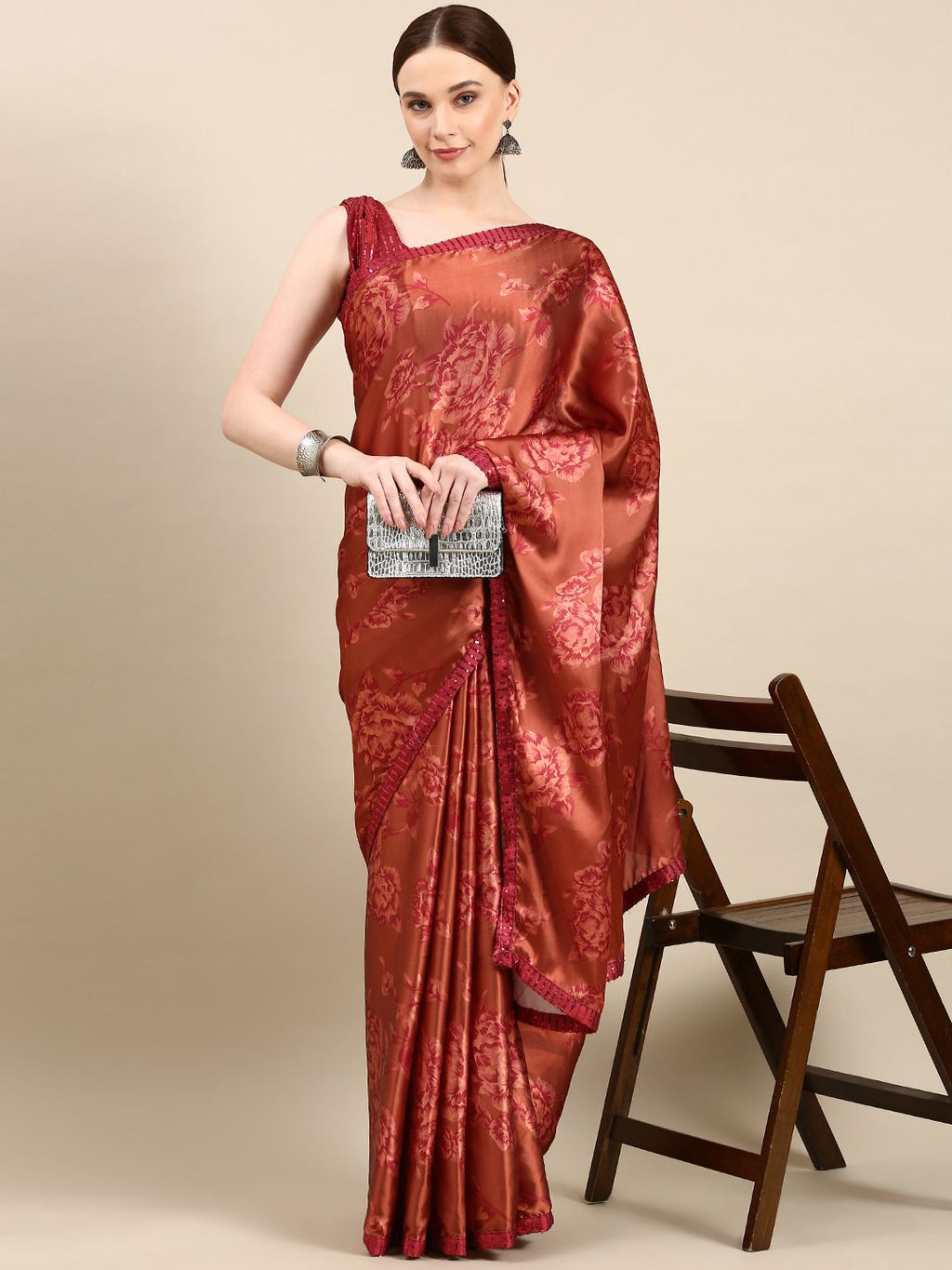 kasee Floral Print Satin Saree