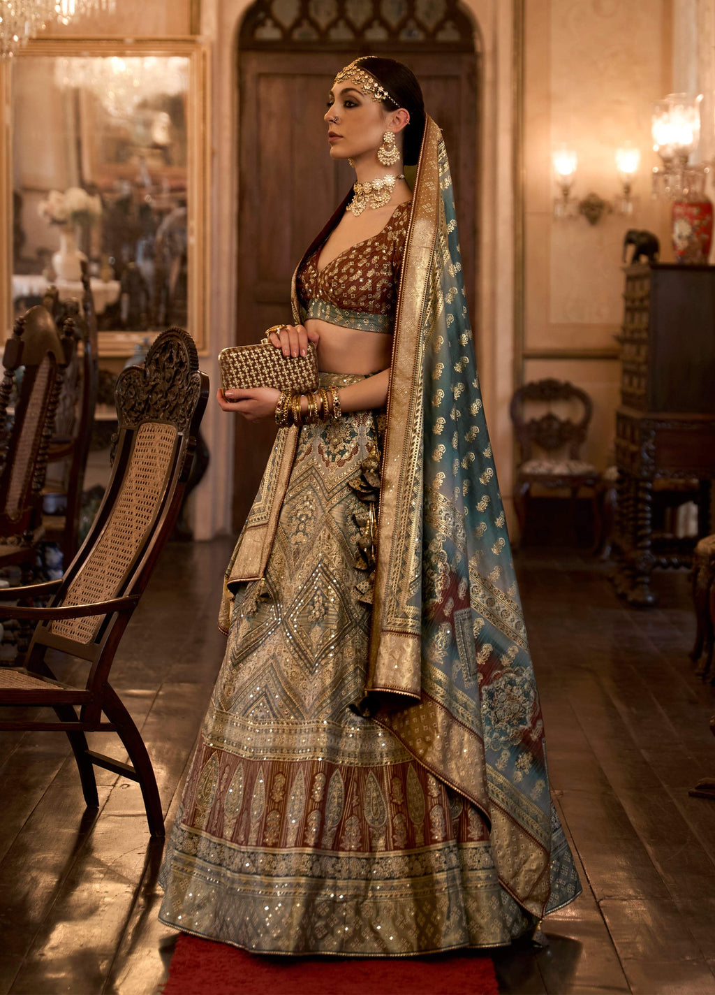 Monjolika Fashion Sequins Beige Colour Rajwadi Silk Readymade Lehenga Choli