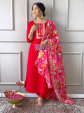 The52 Women's Rayon Fabric Straight Kurta, Pant and Dupatta Set