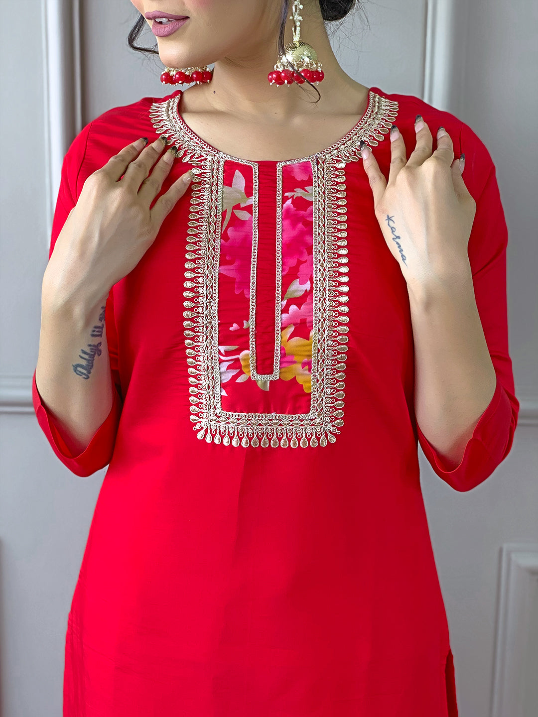 The52 Women's Rayon Fabric Straight Kurta, Pant and Dupatta Set