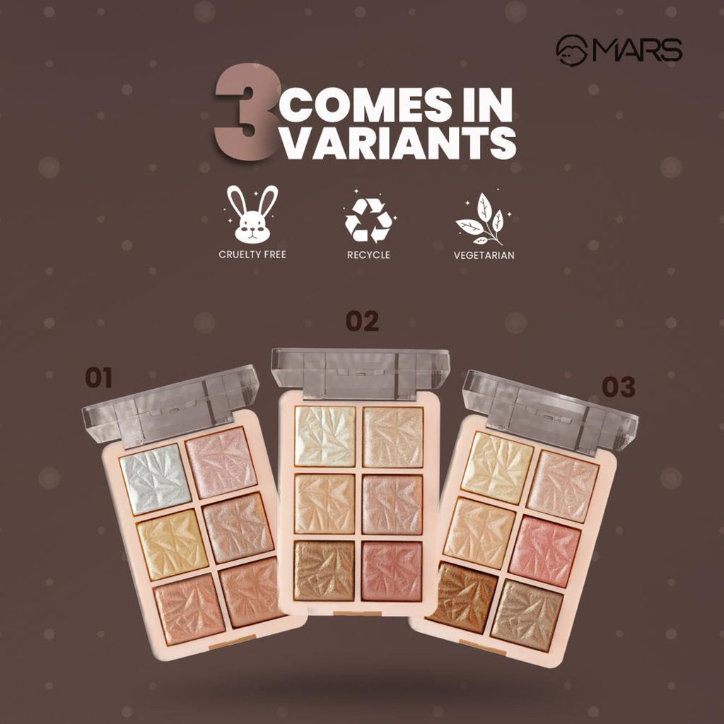 MARS Cosmetics Glowzilla 6 Shade Face Highlighter Palette - 03