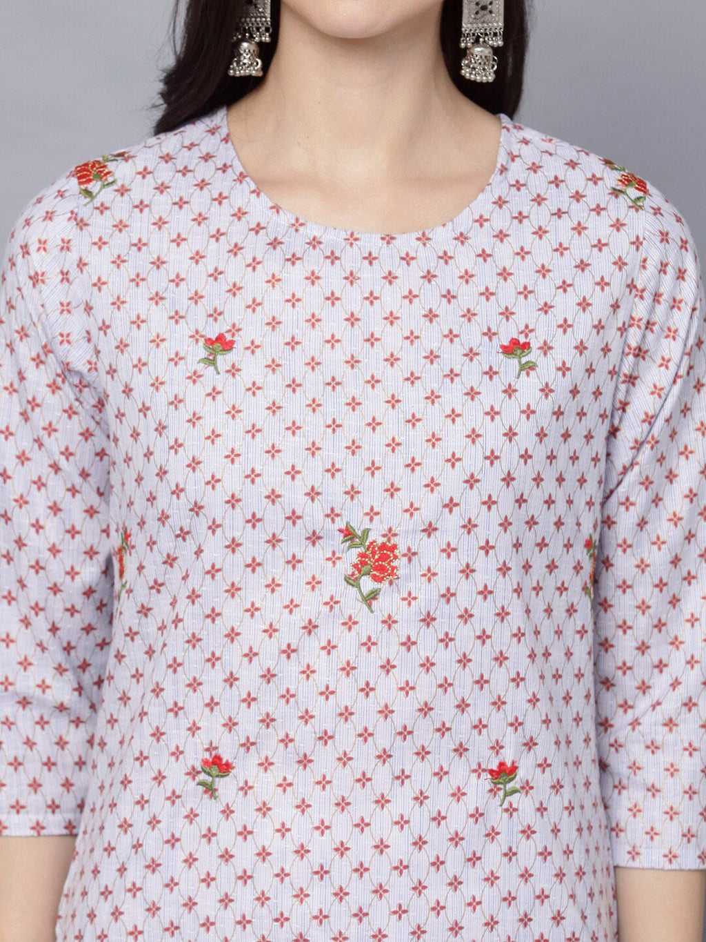 HERE&NOW Women Geometric Checked Patchwork Kurta