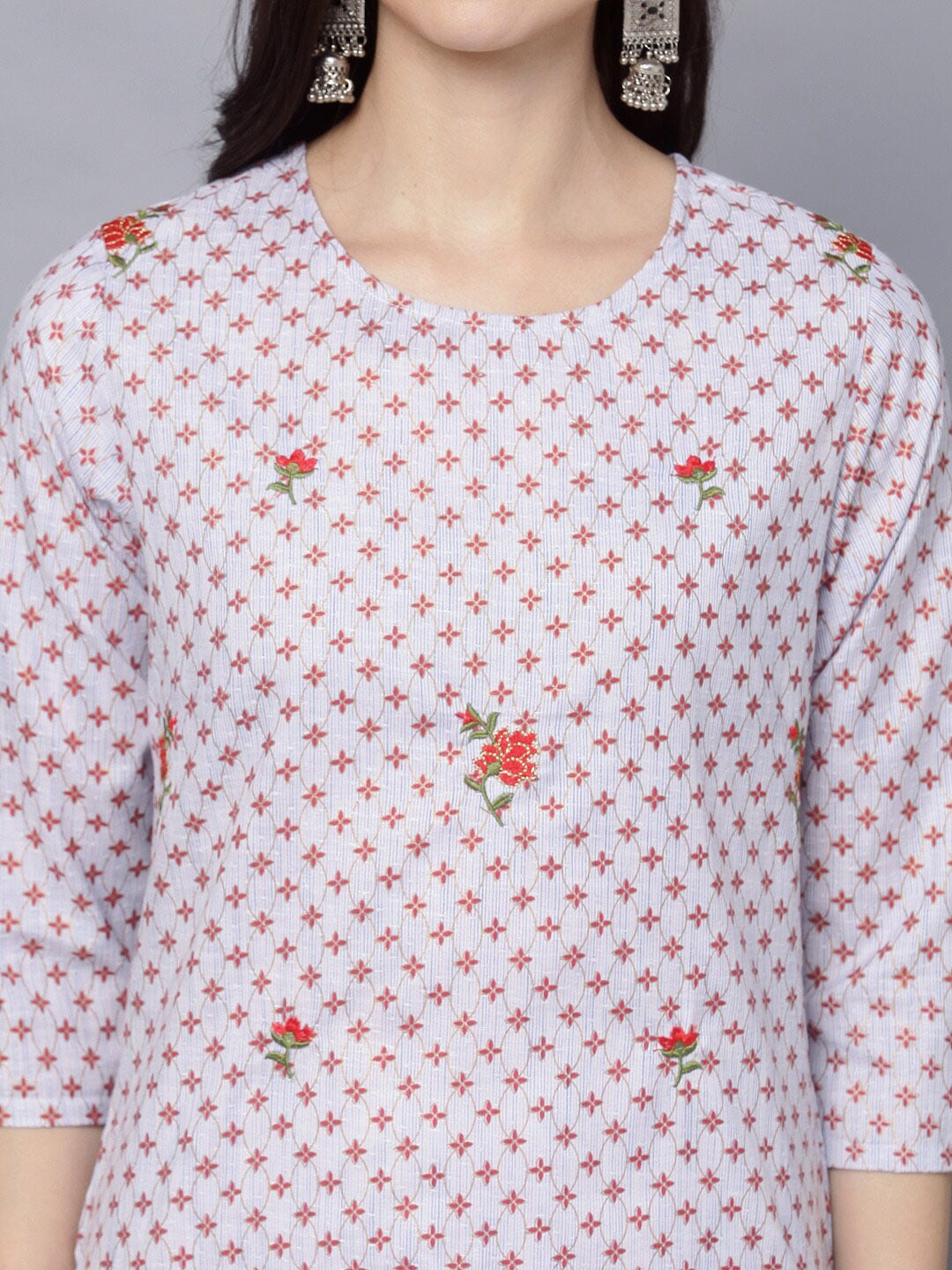 HERE&NOW Women Geometric Checked Patchwork Kurta