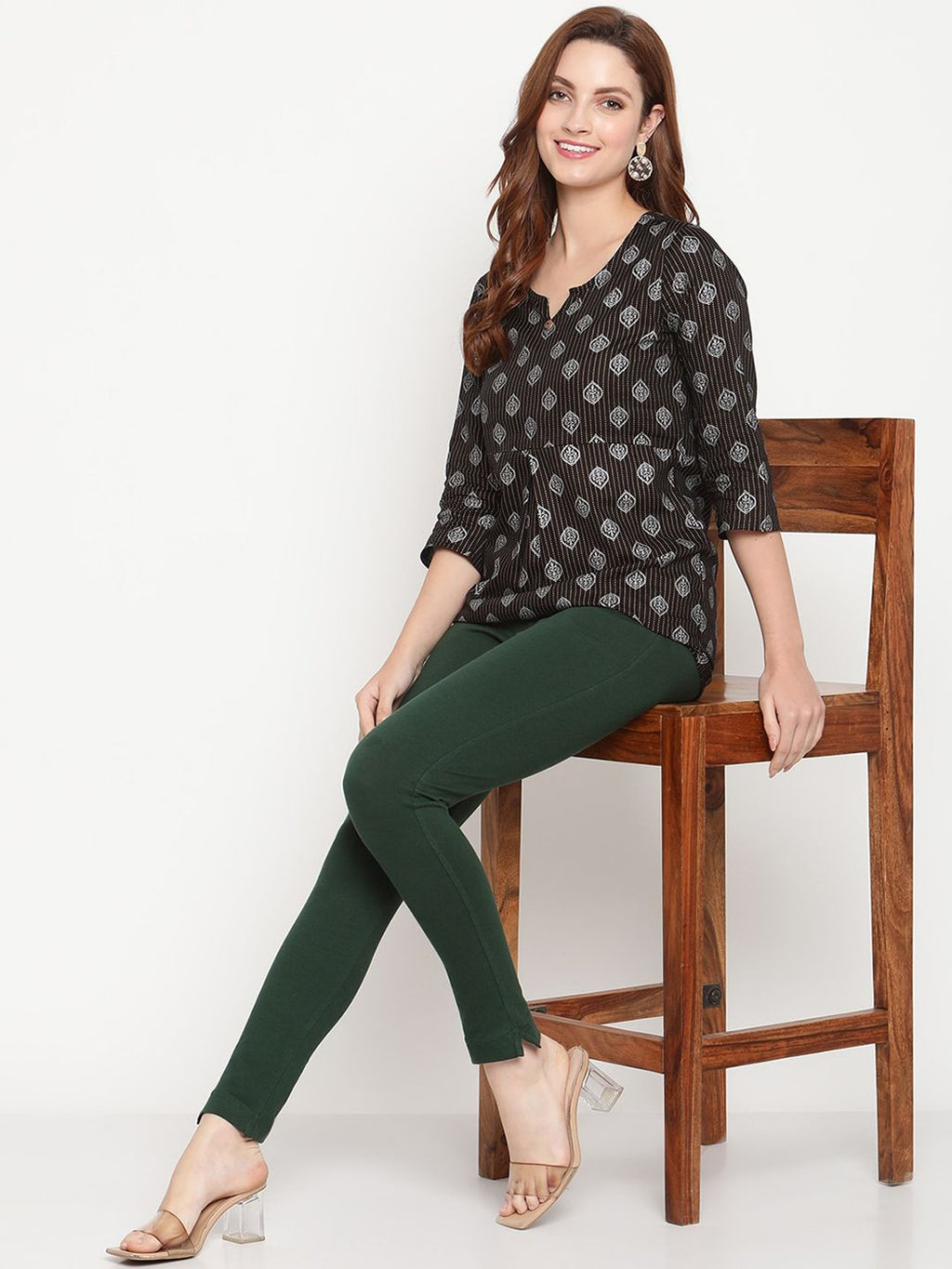 TAG 7 Women Green Solid Ankle Length Leggings