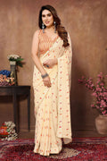 Partywear Designer Cream Georgette Fancy Saree - Satrangi