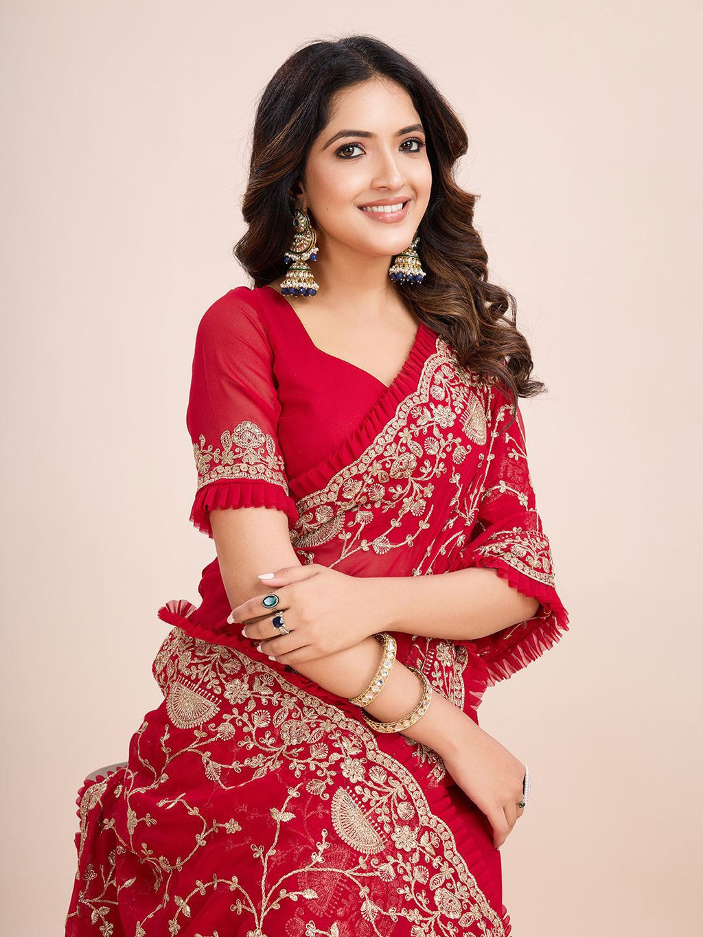 kasee Floral Embroidered Pure Georgette Ready to Wear Saree