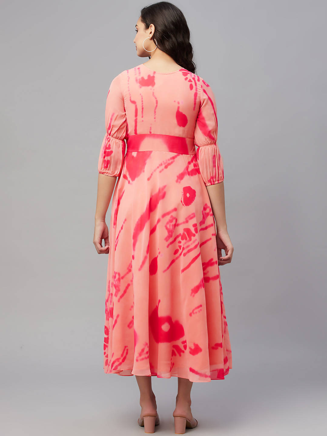 Myshka Stylish Printed 3/4 Sleeve ,V Neck Women Dress