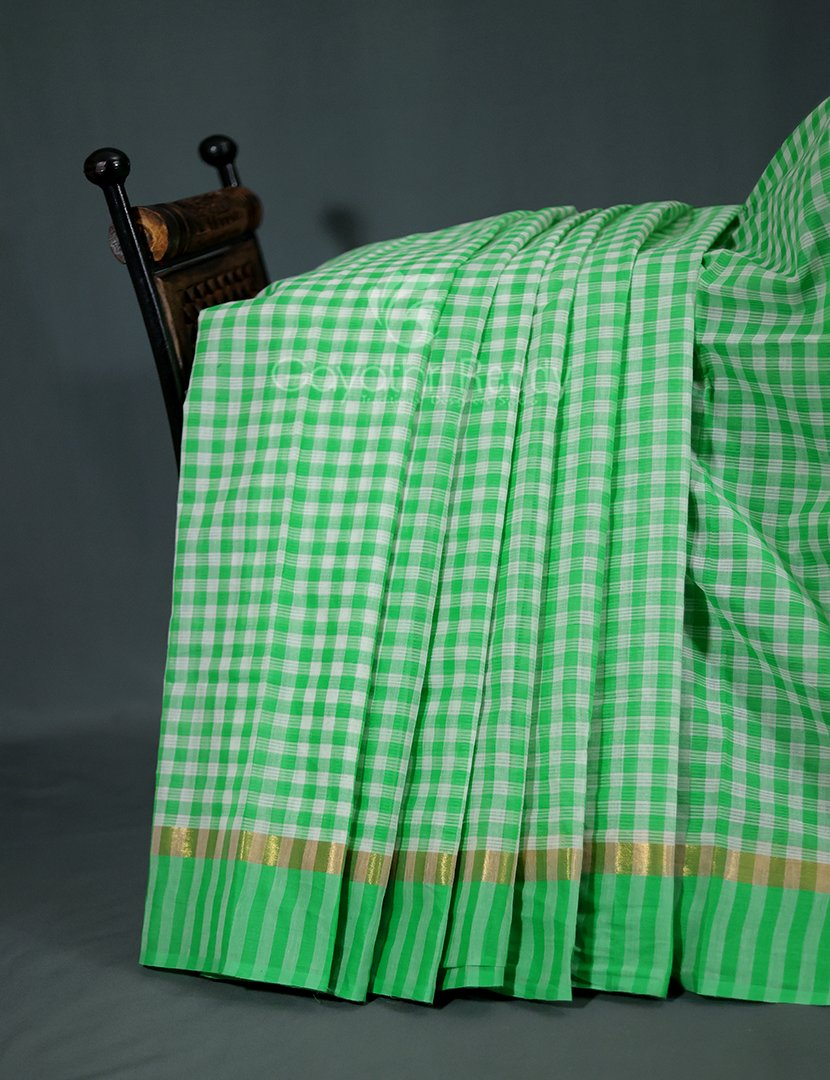 Light Green Colour With Checks Pure Mangalgiri Cotton Saree By Gayathri Reddy Designer Studio