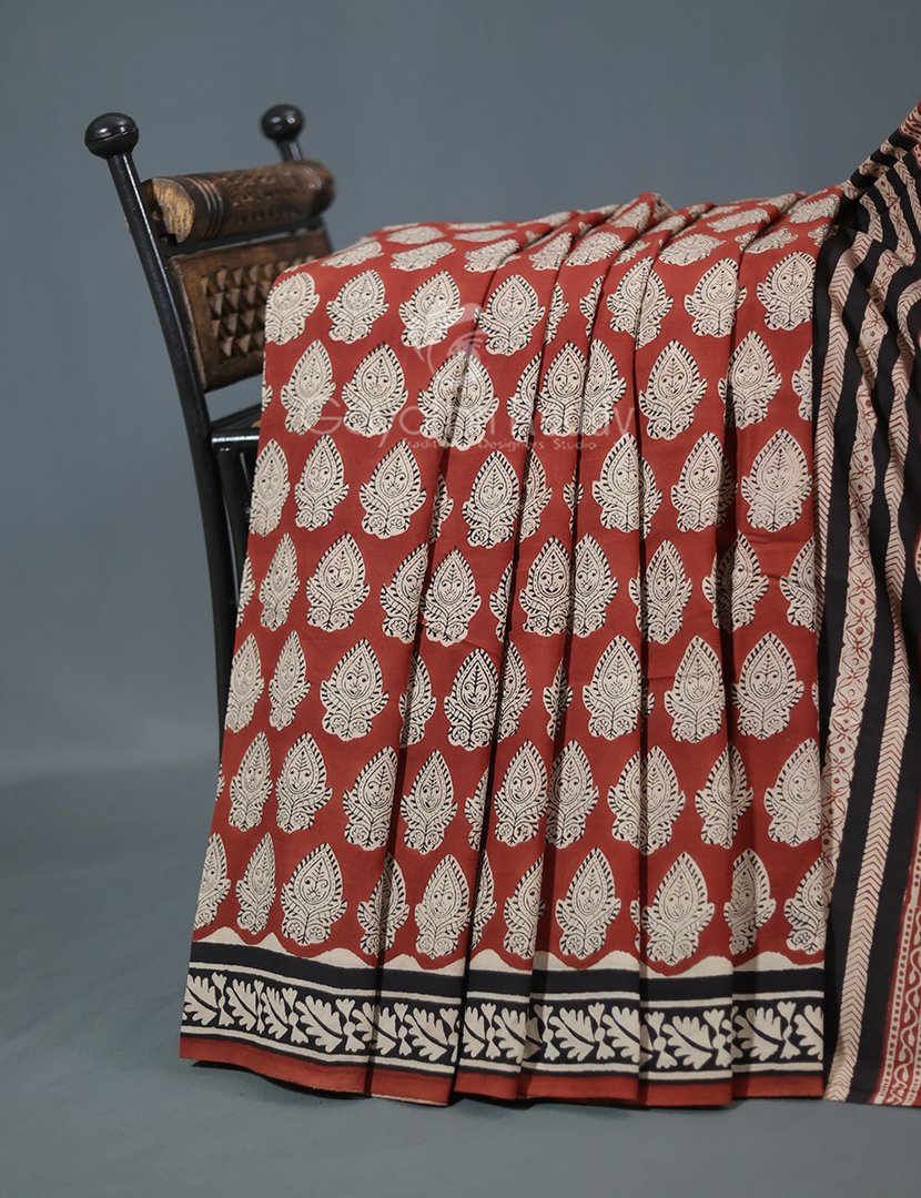 Rust Red Coloured Combination Printed Cotton Saree By Gayathri Reddy Designer Studio