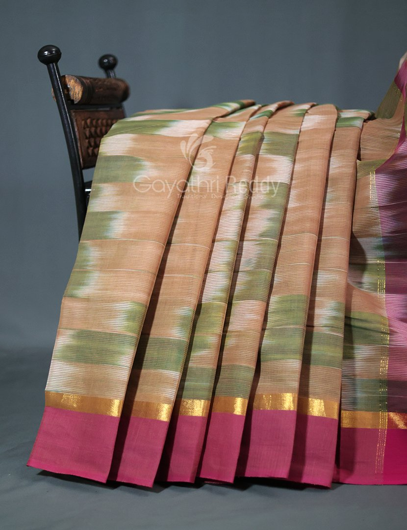 Dual Shades of Mustard And Pink Mangalagiri Ikkat Cotton Saree By Gayathri Reddy Designer Studio