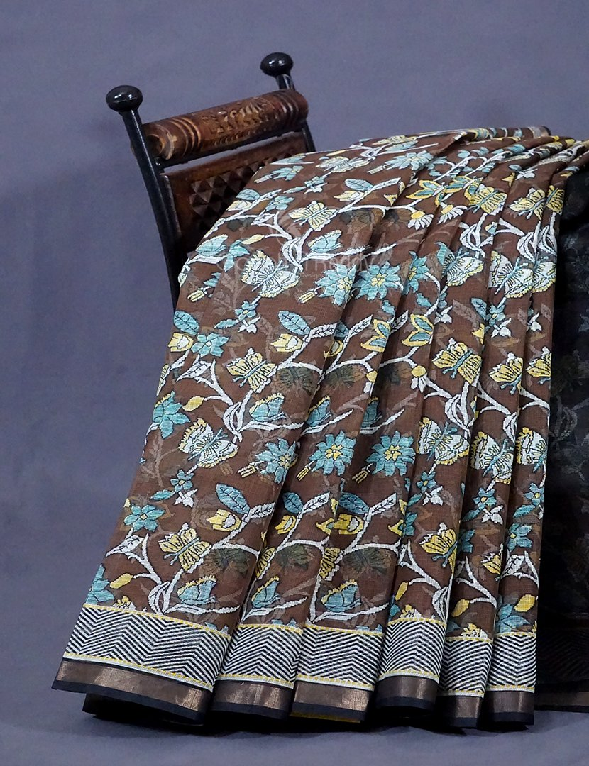 Black And Brown Colour Block Print Pure Kota Cotton Saree By Gayathri Reddy Designer Studio