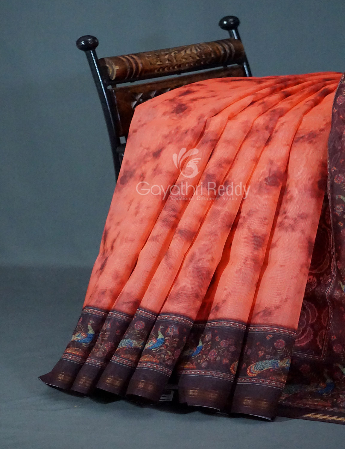 Shades of Peachish Orange Colour Shibori Print Semi Chanderi Saree By Gayathri Reddy Designer Studio