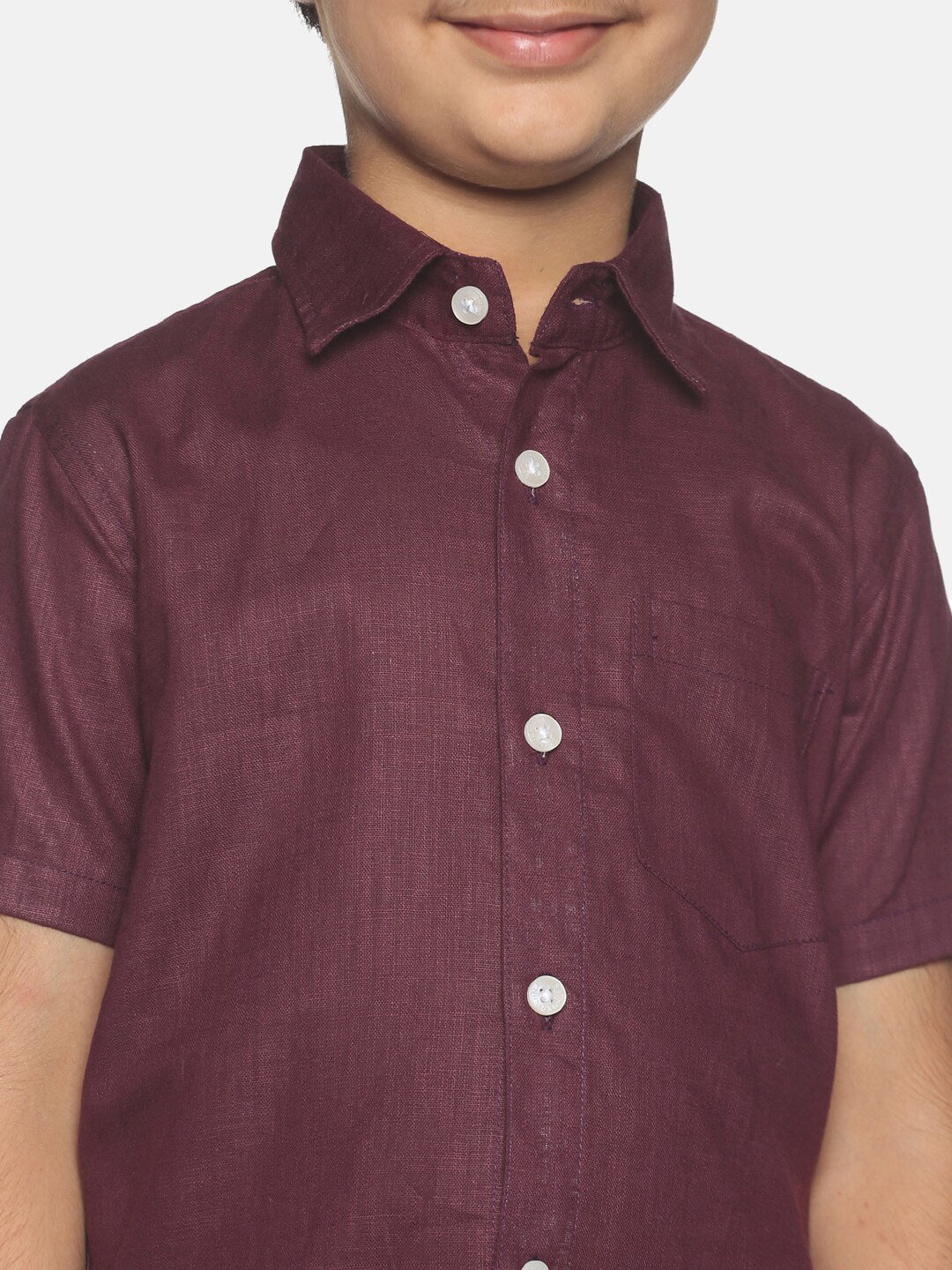 Sethukrishna Boys Maroon & White Pure Cotton Solid Shirt and Dhoti Set