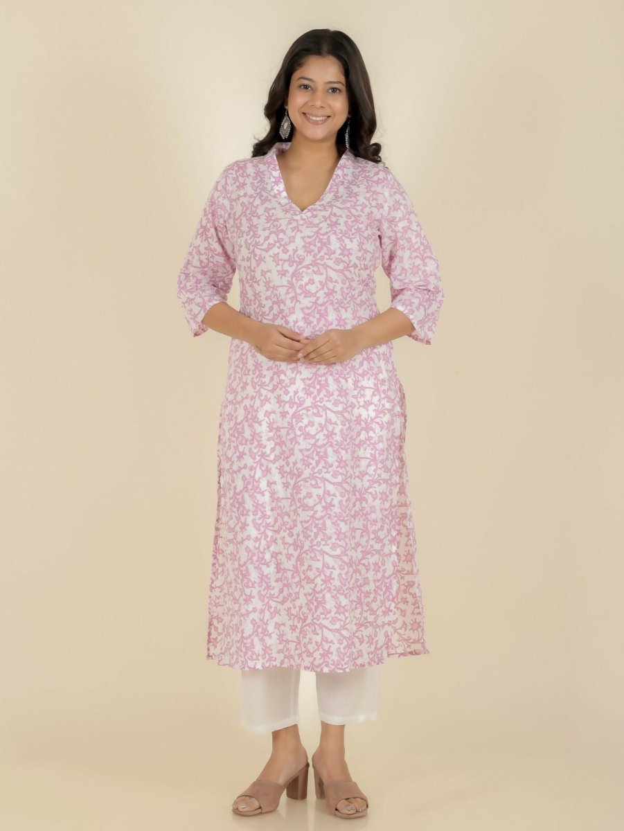 Aramya White Soft Cotton Floral Print Straight Kurta Pant Set for Women