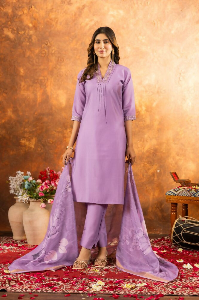Lavender Embroidery Work Salwar Kurti Kameez by Infinity Export