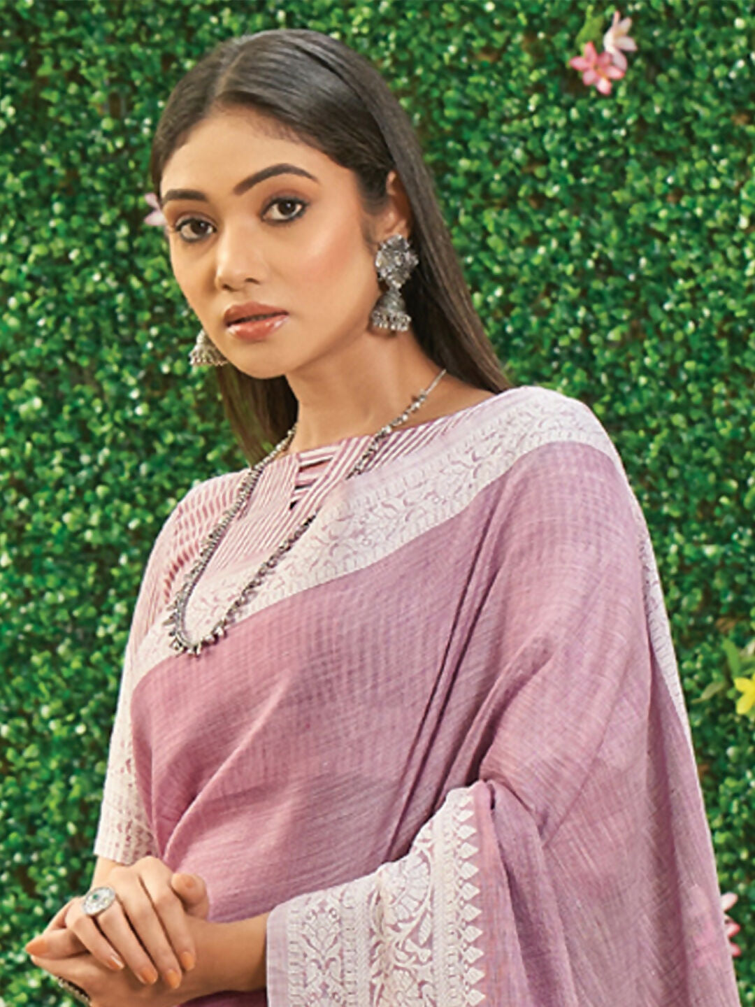 Shree Shyam Fashion Onion Pink Linen Saree