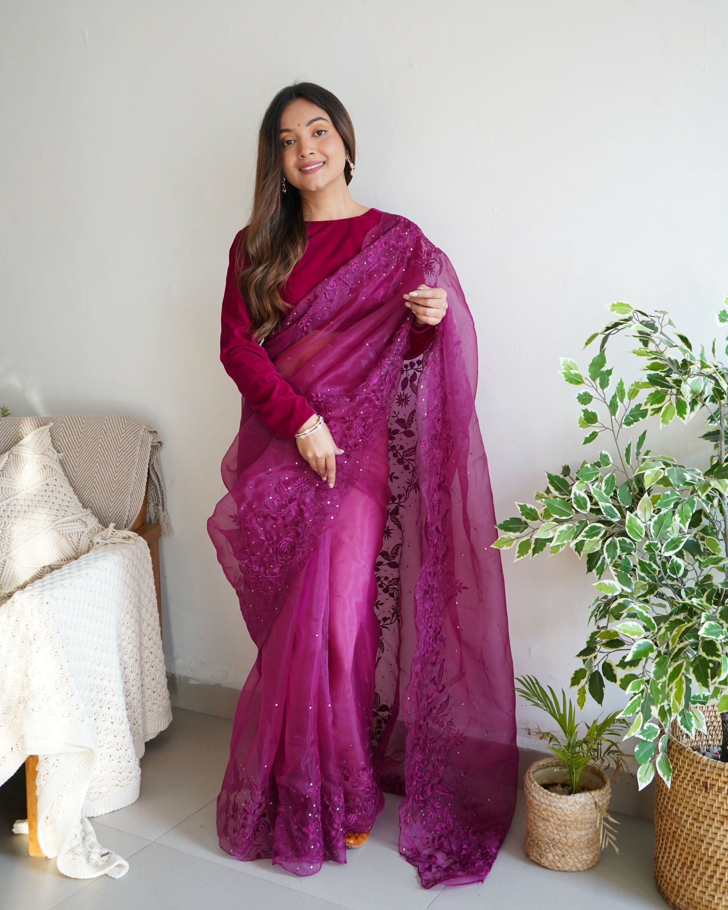 Vamsee Anushka Purple Organza Saree