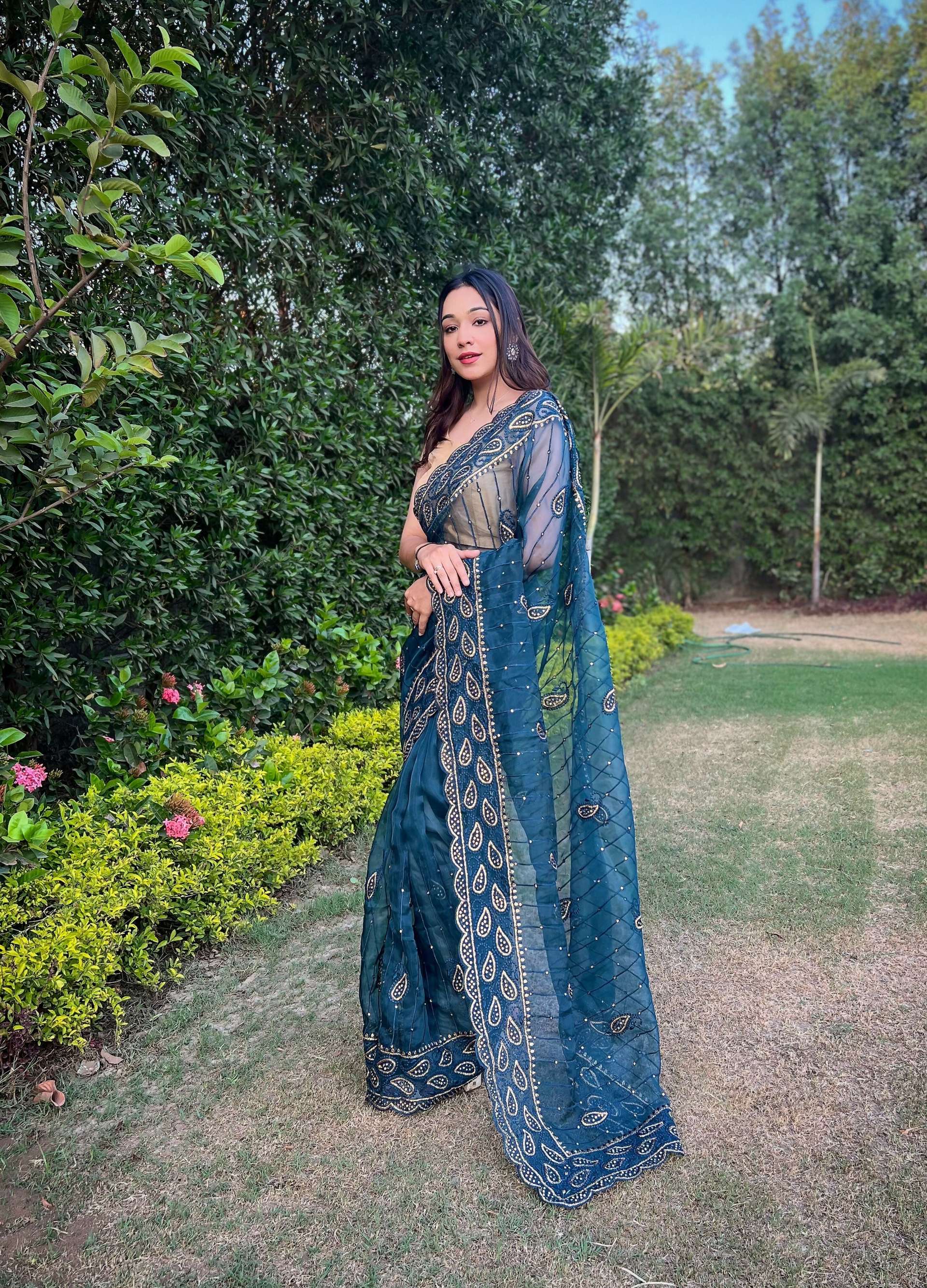 Vamsee Aaisa Blue Organza Saree