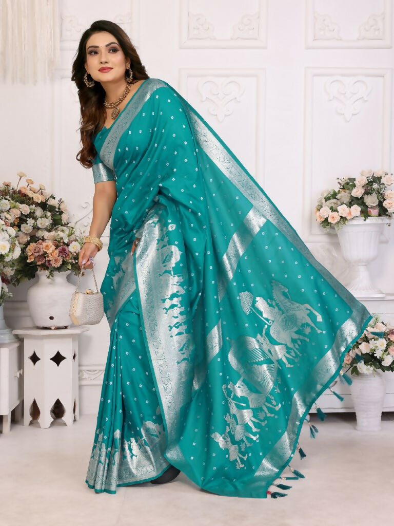 Anaita Turquoise kochi Silk With Bandhej Weaving Saree With Blouse